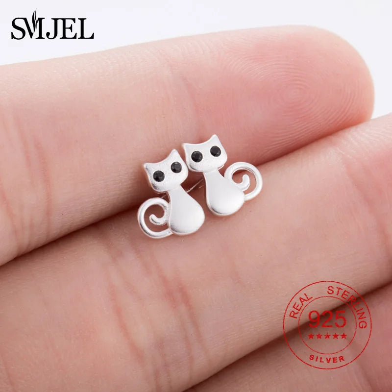 925 Sterling Silver Needle Cat Earrings Cactus Puzzle Gun Shape Studs