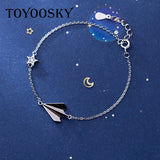 925 Silver Airplane Adjustable Bracelet Women's Jewelry Gift