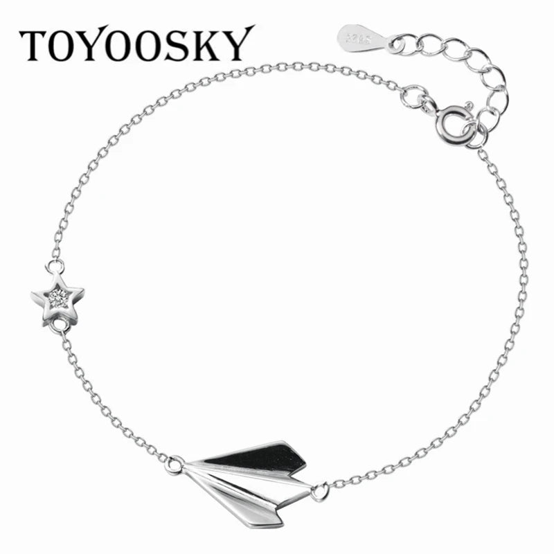925 Silver Airplane Adjustable Bracelet Women's Jewelry Gift