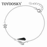925 Silver Airplane Adjustable Bracelet Women's Jewelry Gift