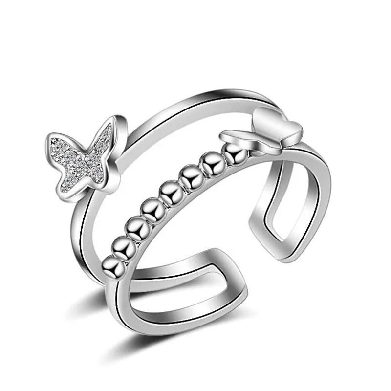 925 Silver Wedding Rings For Women Butterfly Zirconia Opening Ring