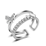 925 Silver Wedding Rings For Women Butterfly Zirconia Opening Ring