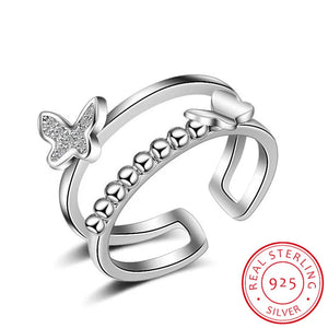 925 Silver Wedding Rings For Women Butterfly Zirconia Opening Ring