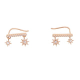 925 Sterling Silver 2 Star CZ Bar Stud Earrings Gift for Girls