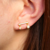 925 Sterling Silver 2 Star CZ Bar Stud Earrings Gift for Girls