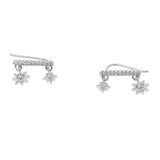 925 Sterling Silver 2 Star CZ Bar Stud Earrings Gift for Girls