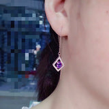 Amethyst Drop Earrings with Gangling Chain 4X5mm Natural Gemstone 925 Silver