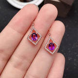 Amethyst Drop Earrings with Gangling Chain 4X5mm Natural Gemstone 925 Silver