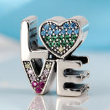 925 Silver Bead Multi-Color Love Charm Beads Bracelet Bangle DIY Jewelry