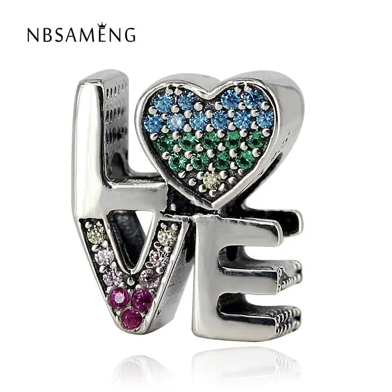 925 Silver Bead Multi-Color Love Charm Beads Bracelet Bangle DIY Jewelry