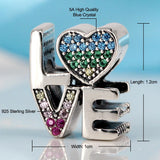 925 Silver Bead Multi-Color Love Charm Beads Bracelet Bangle DIY Jewelry
