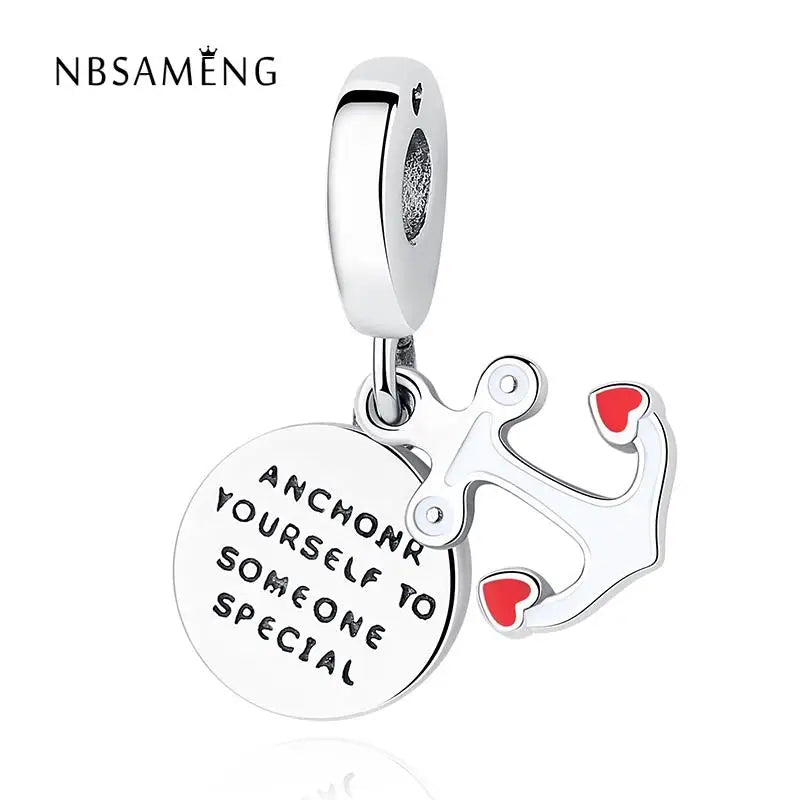 925 Silver Red & Enamel Anchor Of Love Dangle Charm for Bracelets & Bangles