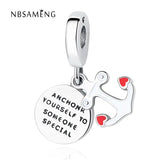 925 Silver Red & Enamel Anchor Of Love Dangle Charm for Bracelets & Bangles