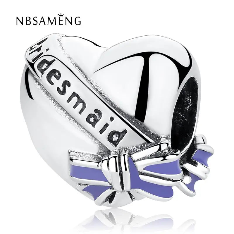 925 Silver Purple Enamel Bridesmaids Charm Bracelet DIY Gift