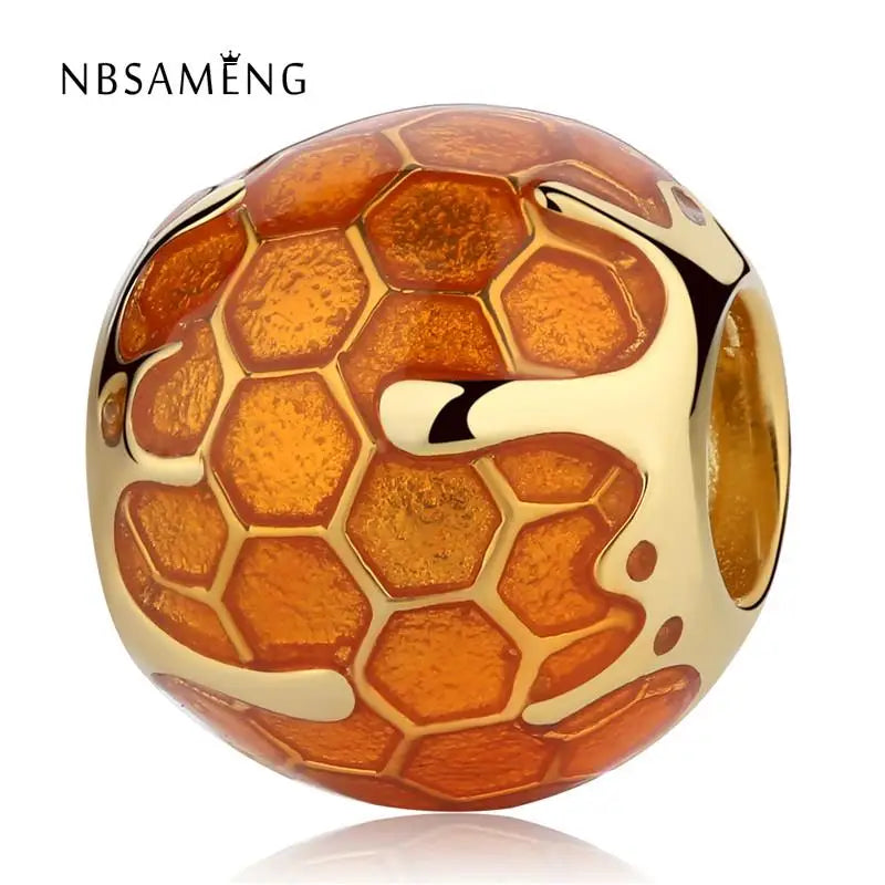 925 Sterling Silver Warm Yellow Enamel Golden Honey Charm Bead