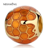 925 Sterling Silver Warm Yellow Enamel Golden Honey Charm Bead