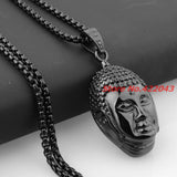 Buddha Head 316L Stainless Steel Pendant Necklace for Men Women