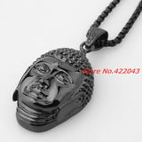 Buddha Head 316L Stainless Steel Pendant Necklace for Men Women