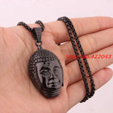 Buddha Head 316L Stainless Steel Pendant Necklace for Men Women