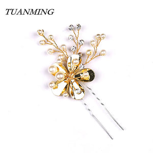 Bride Hair Pins Sun Flower Wedding Hair Jewelry Pearl Hairpins