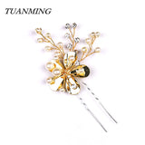 Bride Hair Pins Sun Flower Wedding Hair Jewelry Pearl Hairpins