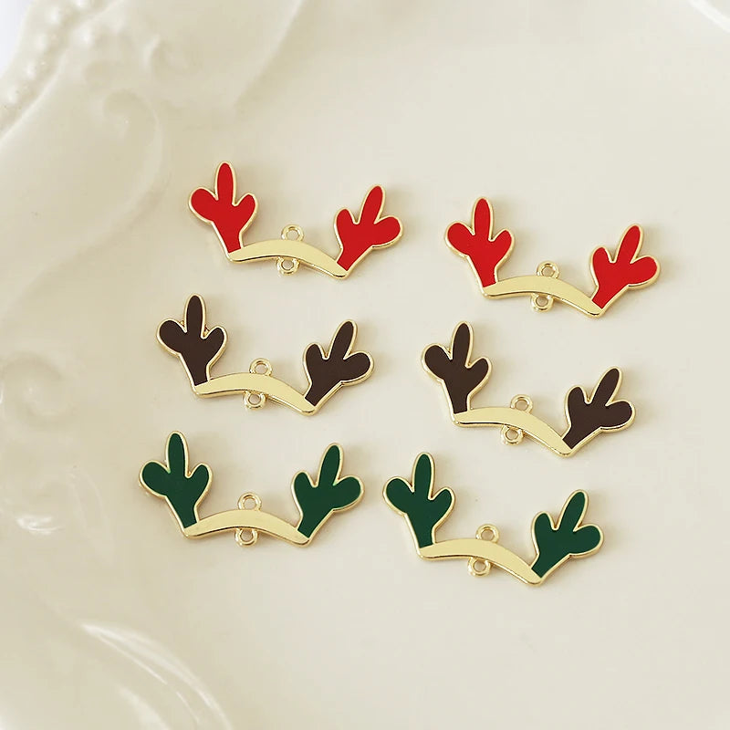 Christmas Deer Ears Enamel Alloy Earring Charms 30pcs 35*18mm