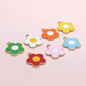 50pcs Colorful Enamel Metal Flower Charms 19*22mm