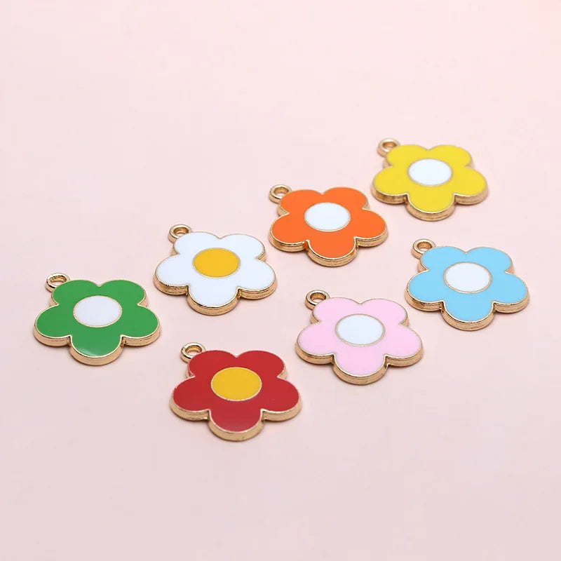 50pcs Colorful Enamel Metal Flower Charms 19*22mm