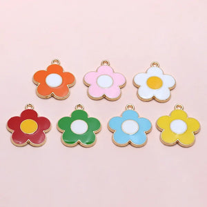 50pcs Colorful Enamel Metal Flower Charms 19*22mm