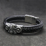 Motorcycles Engine Leather Bracelet Stainless Steel Skull Biker Style