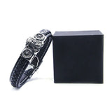 Motorcycles Engine Leather Bracelet Stainless Steel Skull Biker Style