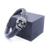 Skull Leather Bracelet 316 Stainless Steel Punk Ghost Biker Bracelet