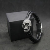 Skull Leather Bracelet 316 Stainless Steel Punk Ghost Biker Bracelet