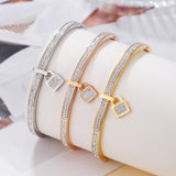 Crystal Rhinestone Lock Pendant Bangle Stainless Steel Cuff Bangles