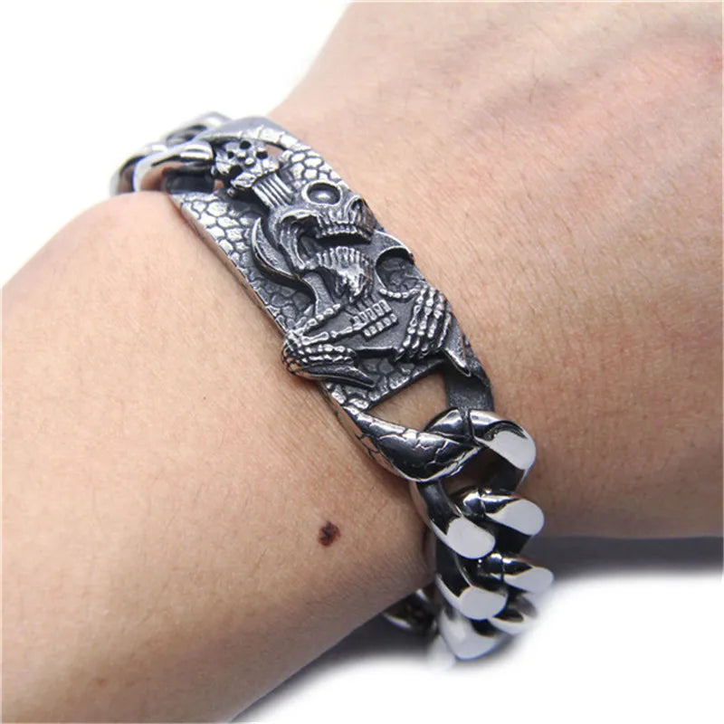 Demon Skull Play Guitar Bracelet Stainless Steel Hiphot Rock Band