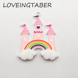 10pcs Silvery Princess Castle with Rainbow Enamel Pendant