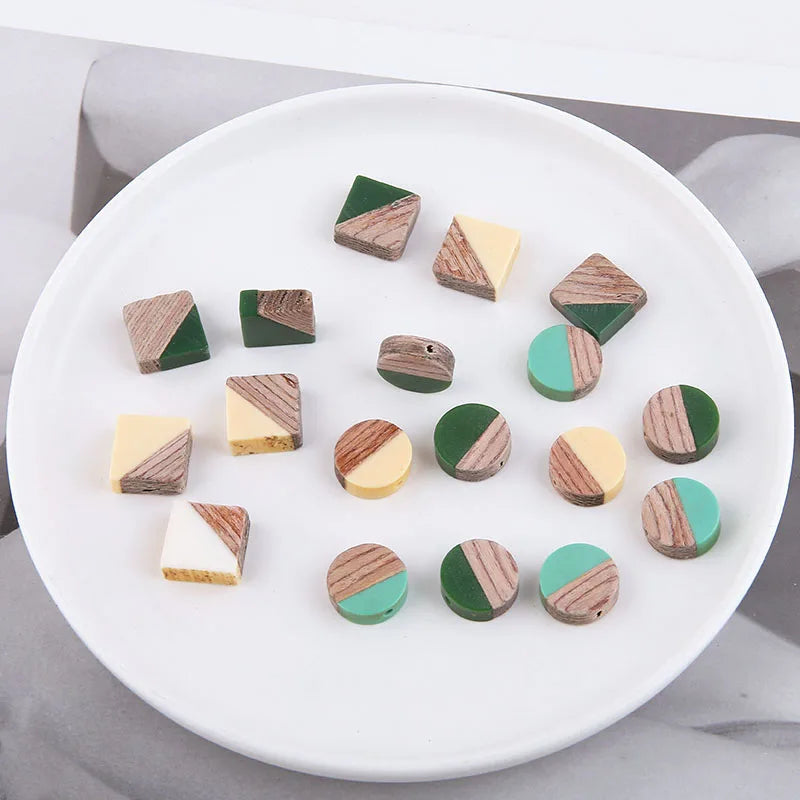 Resin Wood Jewelry Beading Charms Square Round Ornament Accessory DIY