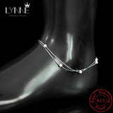 925 Sterling Silver Double Layer Frosted Beads Anklets Women