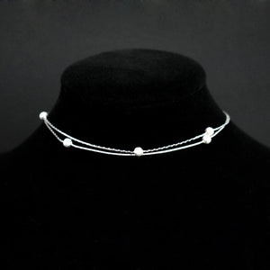 925 Sterling Silver Double Layer Frosted Beads Anklets Women