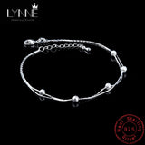 925 Sterling Silver Double Layer Frosted Beads Anklets Women