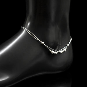 Double Layer Star Frosted Bead Pendant Anklets 925 Sterling Silver