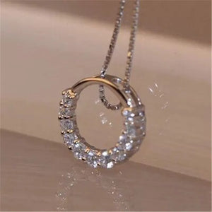 925 Sterling Silver Choker Necklace with Rhinestone Round Pendants