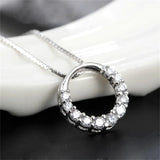 925 Sterling Silver Choker Necklace with Rhinestone Round Pendant