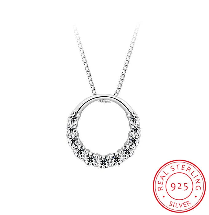 925 Sterling Silver Choker Necklace with Rhinestone Round Pendant