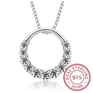 925 Sterling Silver Choker Necklace with Rhinestone Round Pendants