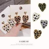 Leopard Printing Felt Wool Heart Charms Earring Necklace Pendant