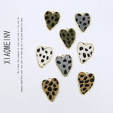 Leopard Printing Felt Wool Heart Charms Earring Necklace Pendant