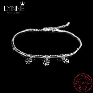925 Silver Lucky Clover Pendant Double Layer Anklet