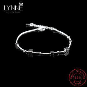 Square Pendant 925 Silver Bracelet Ladies Hand Chain Gift