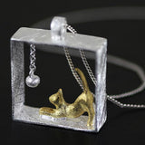 Cat Pendant Sweater Chain Silver Plated Charm Jewelry For Women Girls